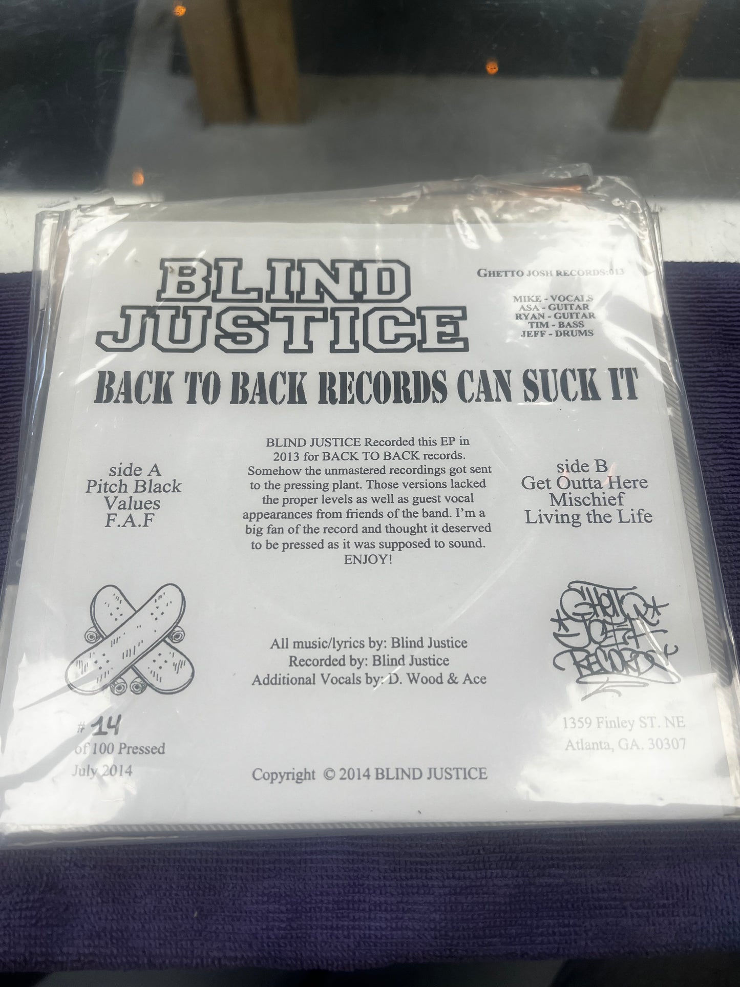 Blind Justice – Back To Back Can Suck It 7”