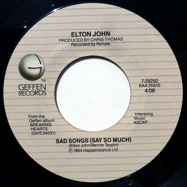 Elton John – Sad Songs (Say So Much) 7”